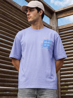 Bewakoof - Men Baby Lavender Court Typography Oversized T-Shirt