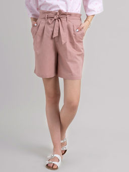 FABLE STREET - Dusty Pink Linen Paper Bag Shorts