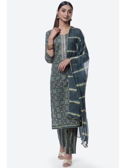 Biba - Green Cotton Unstitched Suit (Set of 3)