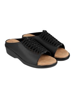 LAZERA SHOES - Lazera Wedge Sandals Elastic Strappy Slip On Cushioned Black for Women