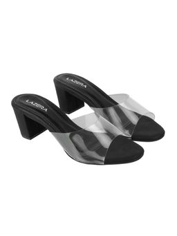 LAZERA SHOES - Lazera Block Heel Sandals Transparent Clear Strap Slip On For Women - Black