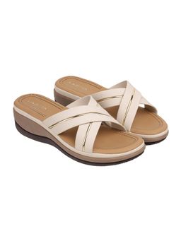 LAZERA SHOES - Lazera Wedge Sandals Criss Cross Mules Slip On For Women - Beige