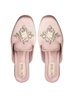 RETTROSE - The Celestial Pink Satin Rose Embellished Mules