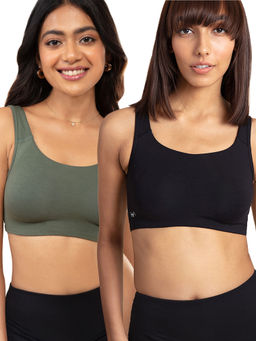 Nykd by Nykaa - PO2 Easy Peasy Slip On Bra With Full Coverage Beetle & in Cotton Blend, Black - NYB113