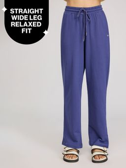 Nykd by Nykaa - Breathable Cotton Terry Wide-Leg Track Pants with Pockets, Blue - NYLE606