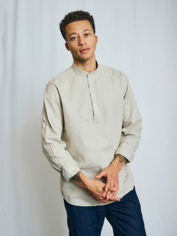 Bruun & Stengade - Men Beige Solid Mandarin Full Sleeve Shirt