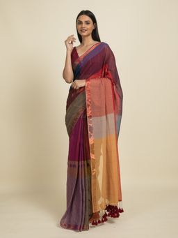 Suta - Multi-Color Plaid Mul Cotton Saree