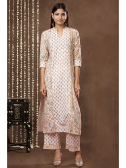 Mokshi - Women Orange Rayon Printed Mandarin Neck Kurta with Palazzo (Set of 2)