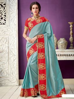 Odette - Blue Silk Designer Saree with Unstitched Blouse