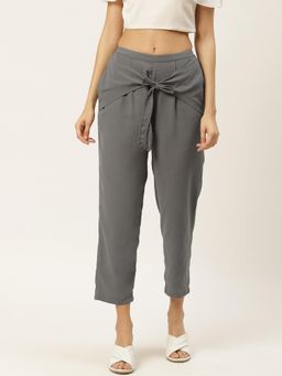 Dodo & Moa - Women Grey Solid Polyester Regular Fit Trouser