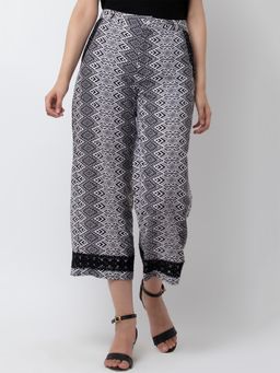 Dodo & Moa - Women Grey Printed Polyester Regular Fit Trouser