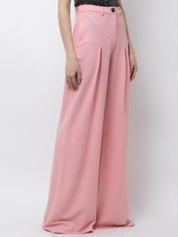 Dodo & Moa - Women Pink Solid Polyester Regular Fit Trouser