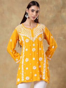 CLUB LOOM - Womens Embroidered Mustard Kurti