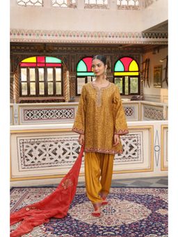 Amoree - Womens Embroidered Red Pre-Draped Saree with Stitched Blouse