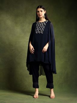 QAIYNAT - Womens Sequined Navy Blue Co-Ord Set