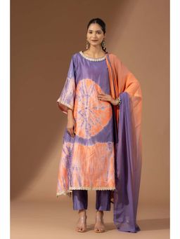 Finethreads by Hina & Nikhat - Womens Tie & Dye Purple Kurta with Pant and Dupatta