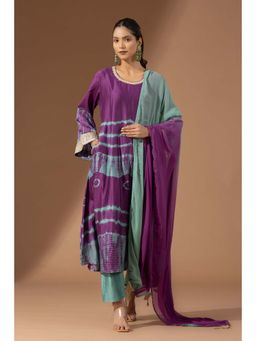Finethreads by Hina & Nikhat - Womens Tie & Dye Purple Kurta with Pant and Dupatta