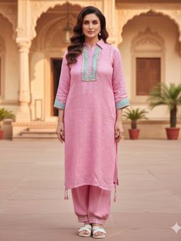 Ishnya - Womens Printed Mauve Kurta with Salwar Pant