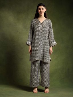 QAIYNAT - Womens Printed Grey Co-Ord Set