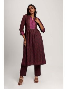 SAROJ - Womens Printed Purple Kurta with Pant
