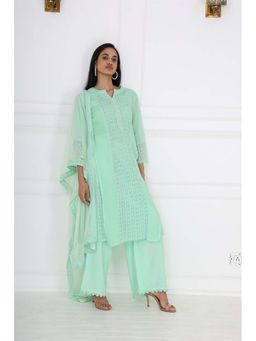 SAROJ - Womens Embroidered Green Kurta with Pant and Dupatta
