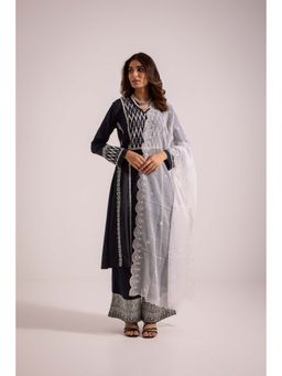 SAROJ - Womens Embroidered Black Kurta with Palazzo and Dupatta