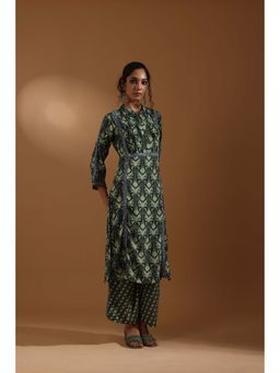 SAROJ - Womens Printed Green Kurta with Palazzo