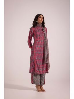 SAROJ - Womens Printed Pink Kurta with Palazzo and Dupatta