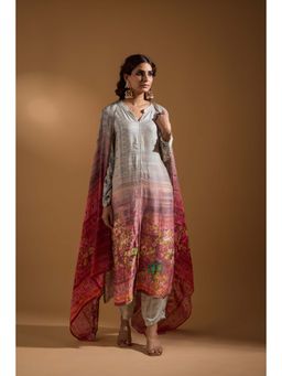 SAROJ - Womens Printed Grey Kurta with Pant and Dupatta