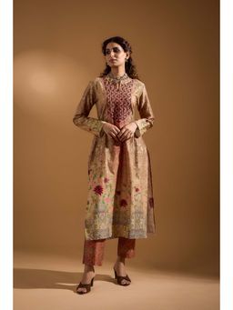 SAROJ - Womens Embroidered Brown Kurta with Pant