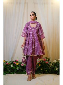 UNDYED - Womens Embroidered Purple Anarkali Kurti with Salwar Pant and Dupatta
