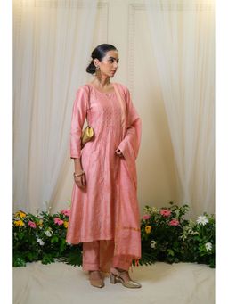 UNDYED - Womens Embroidered Peach Anarkali Kurta with Pant and Dupatta