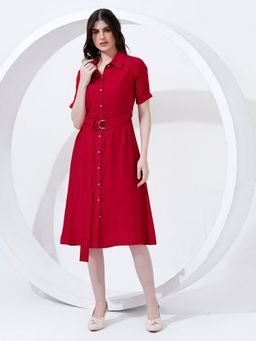 JUSTIN WHYTE - Classy Red Shirt Dress With Belt