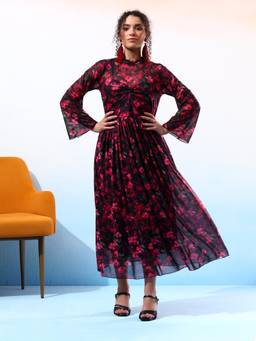 JUSTIN WHYTE - Stylish Floral Printed Pleated Dress