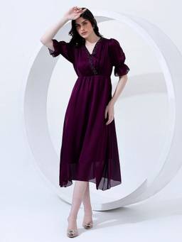 JUSTIN WHYTE - Classy Purple Flared Dress