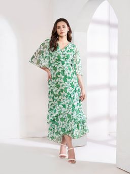 JUSTIN WHYTE - Printed Floral Green Dress
