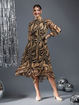 JUSTIN WHYTE - Printed Frilled Beige Dress