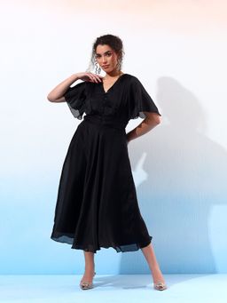 JUSTIN WHYTE - Classy Black Ruched Flared Dress