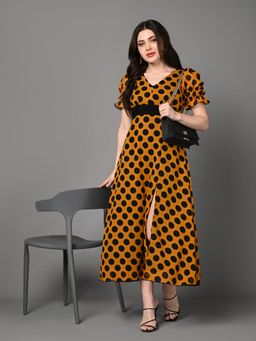 JUSTIN WHYTE - Stylish Yellow And Black Patterned Flared Dress