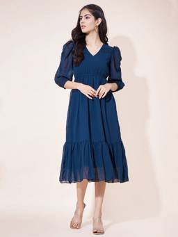 JUSTIN WHYTE - Classy Blue Ruffled A- Line Dress