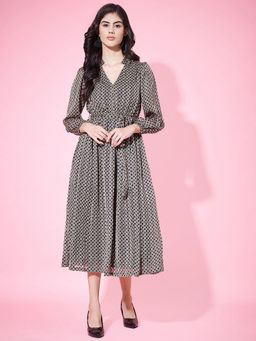 JUSTIN WHYTE - Stylish Grey Patterned Flared Dress