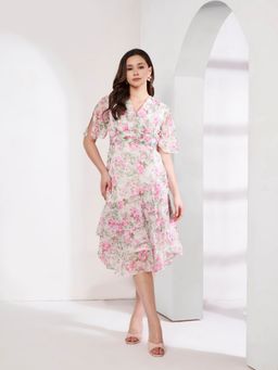 JUSTIN WHYTE - Stylish Pink Floral Layered Dress