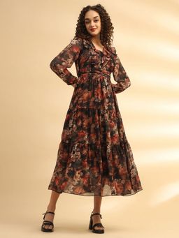 JUSTIN WHYTE - Floral Printed Flared Midi Dress