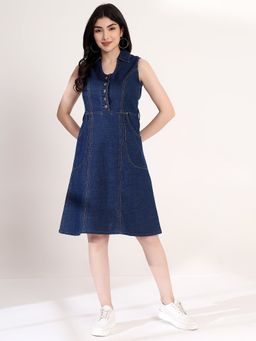 JUSTIN WHYTE - Stylish Denim Flared Midi Dress