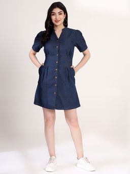 JUSTIN WHYTE - Classy Blue Denim Shirt Mini Dress
