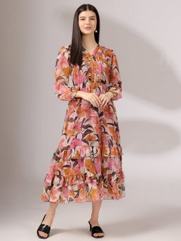 JUSTIN WHYTE - Fancy Floral Pink Flared Dress