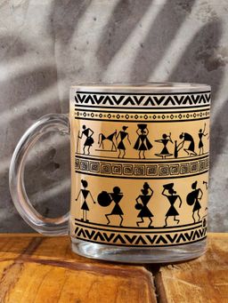 Indigifts - Transparent Mug For Coffee Warli Art Printed Mug, Mother's Day Gift