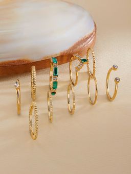 Zaveri Pearls - Set of 10 Gold Tone Contemporary Stackable Rings-ZPFK13640