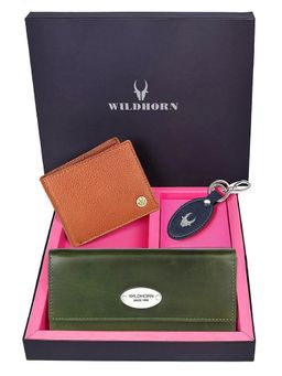 WILDHORN - Premium Leather Ladies Wallet, Mens Wallet and Keychain Gift -1K_GNC_2052TA_K (Set of 3)