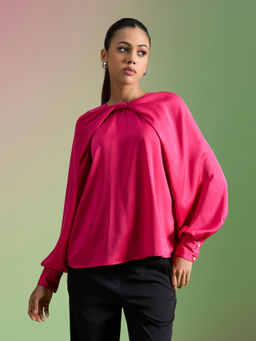 RSVP by Nykaa Fashion - Pink Flap Style Raglan Sleeves Twisted Knot Detail Top